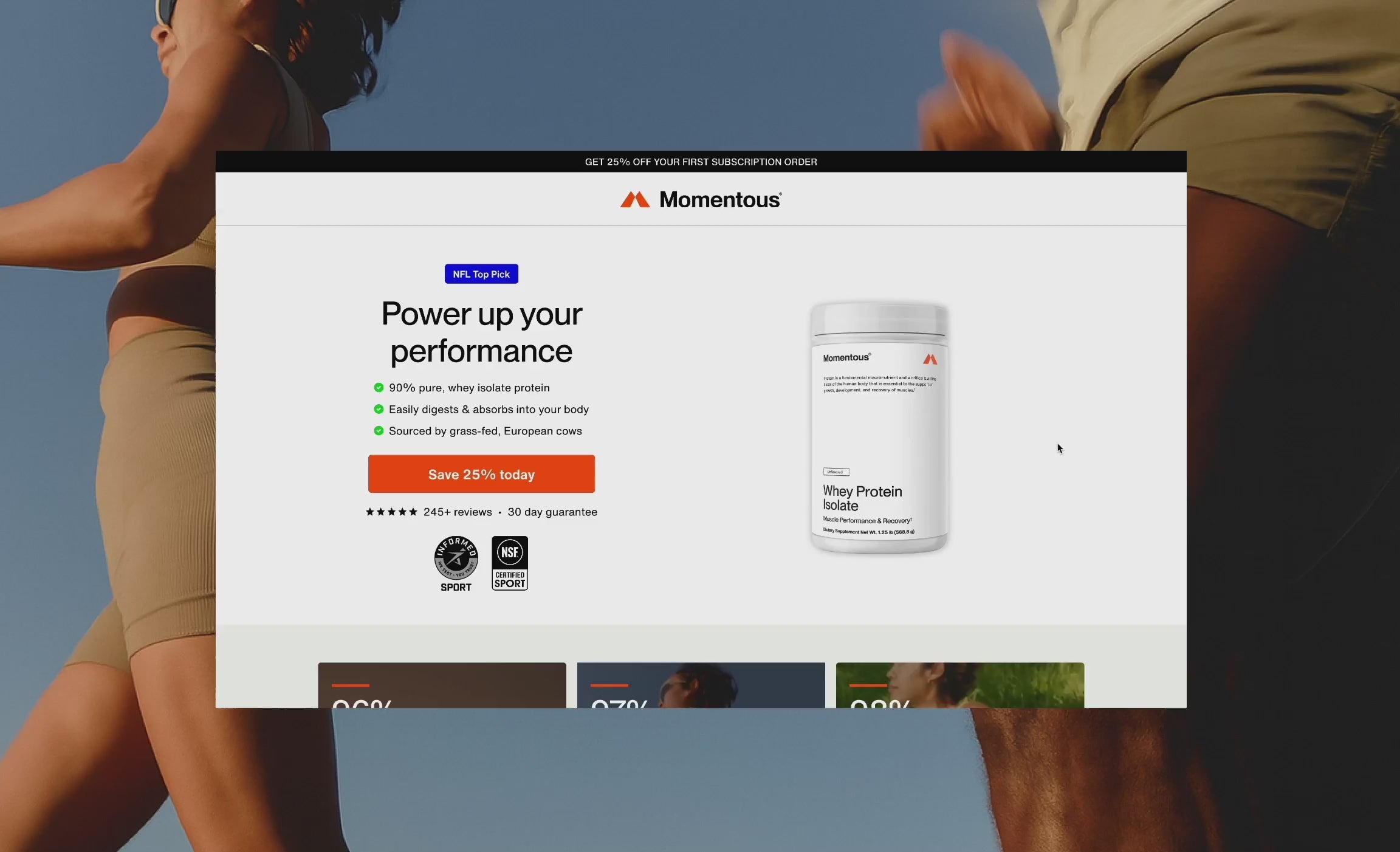 Momentous landing page from the Sharma Brands portfolio